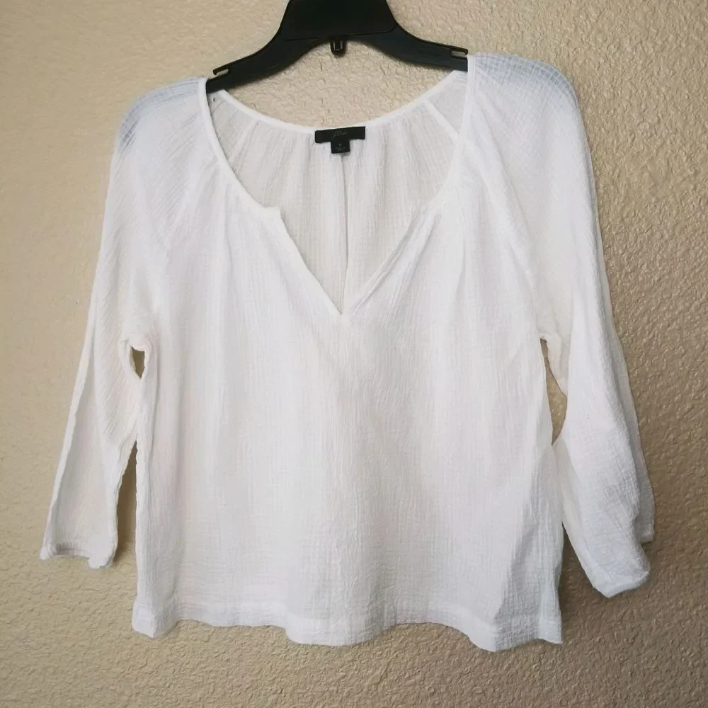 J Crew Top Size Small Womens Gold Smock Neck Puff Sleeve Cotton Poplin Blouse